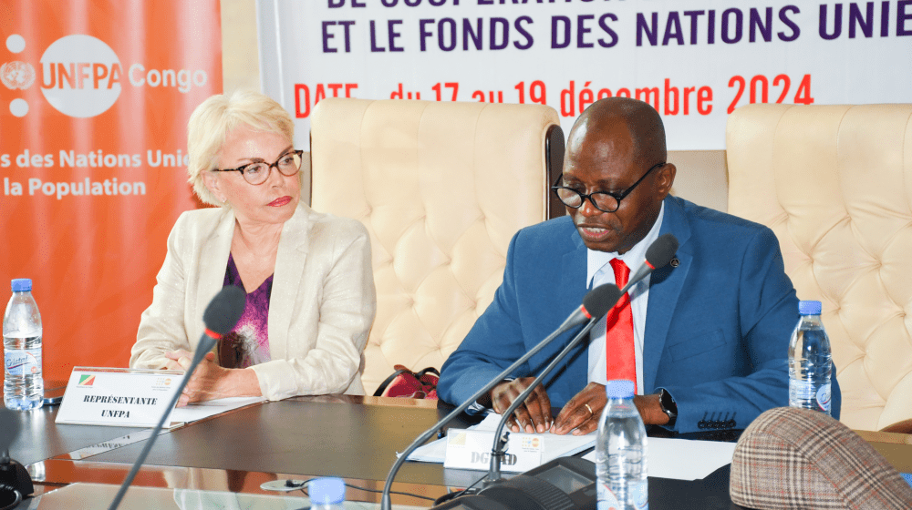 Madame Danièle Landry-Mugengana, Représentante a.i. de l'UNFPA, et Monsieur Blaise NITOUMBI, Directeur Général du Partenariat au Développement